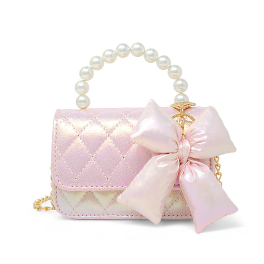 Quilted Fluffy Bow Handbag- Pink