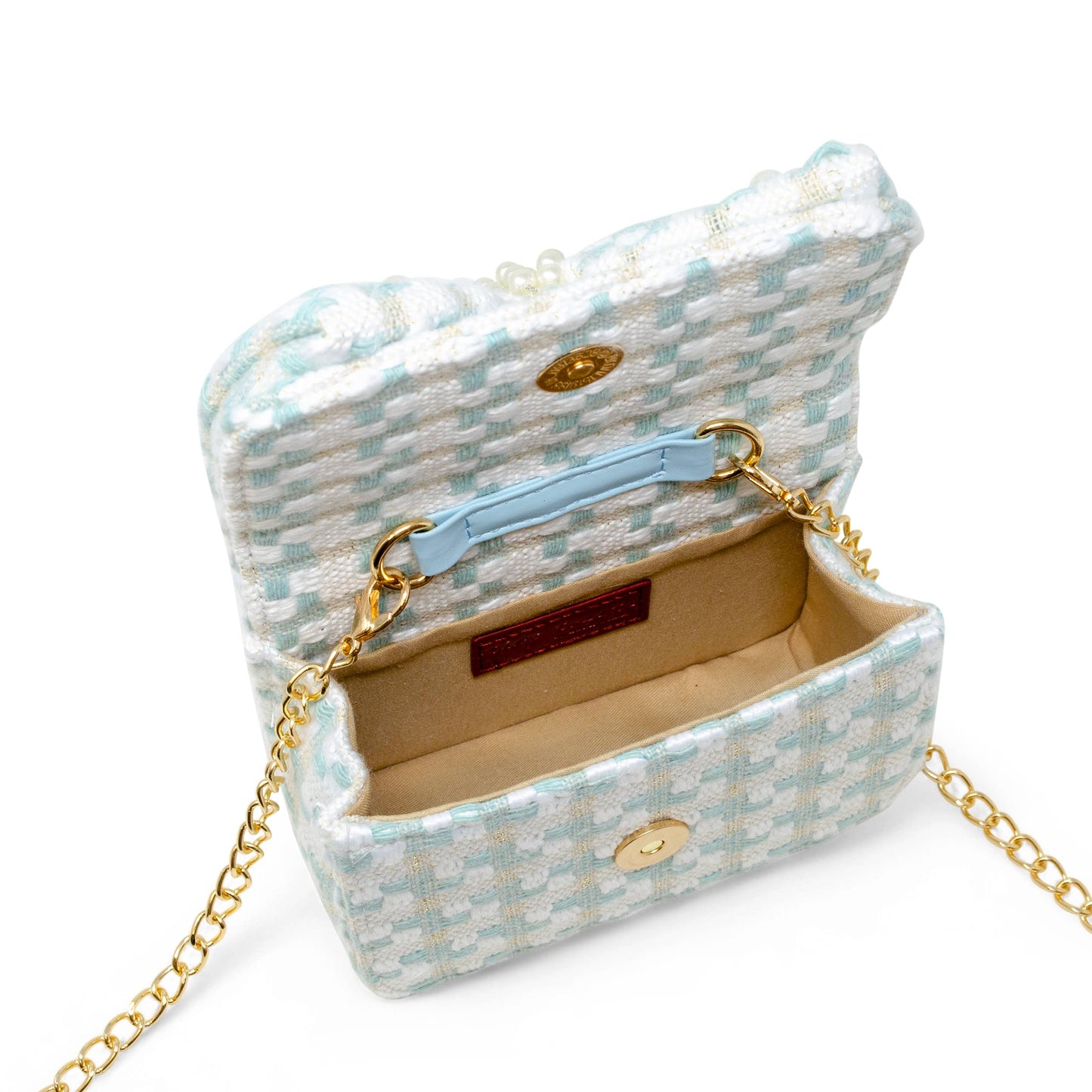 Tweed Jumbo Pearl Bow Handbag- Teal