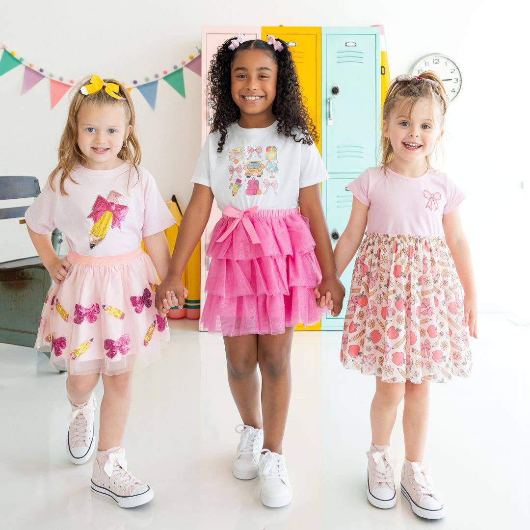 Pencil Bow Sequin T-Shirt- Pink