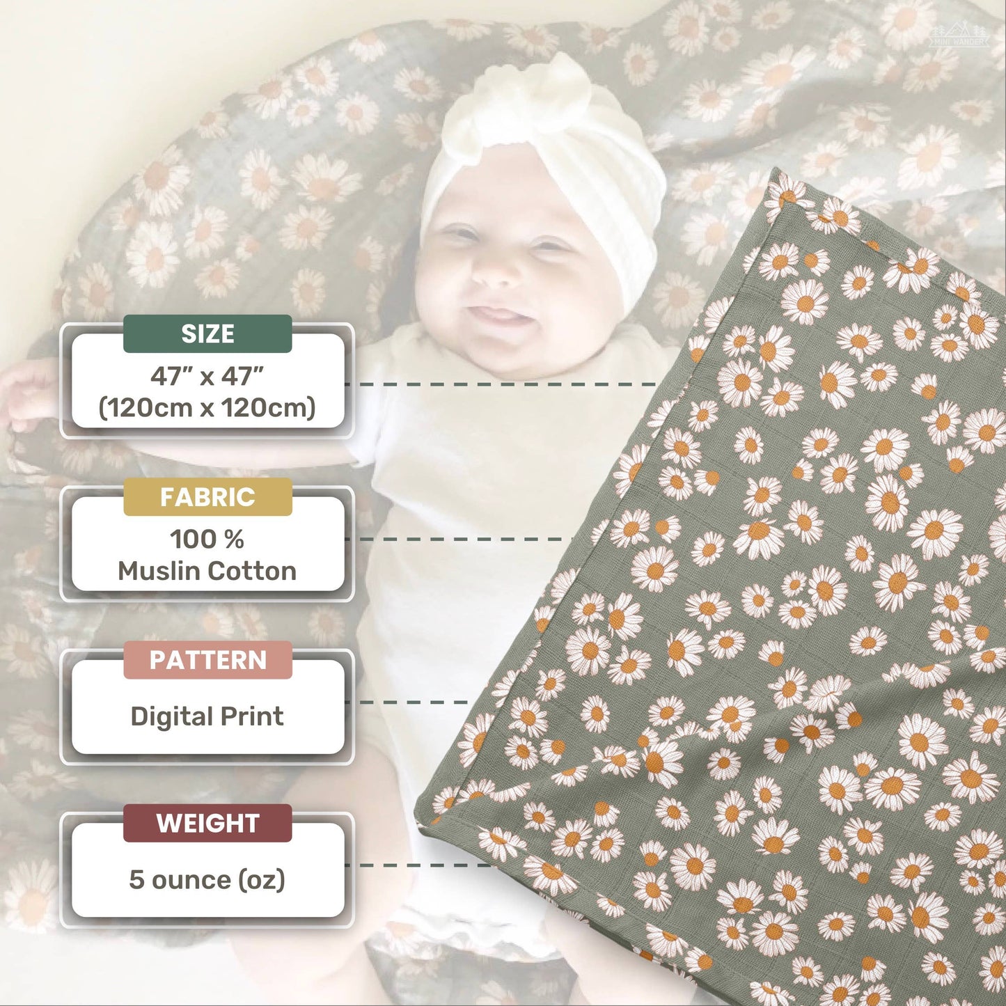 Muslin Swaddle  – Daisy Blush Pink