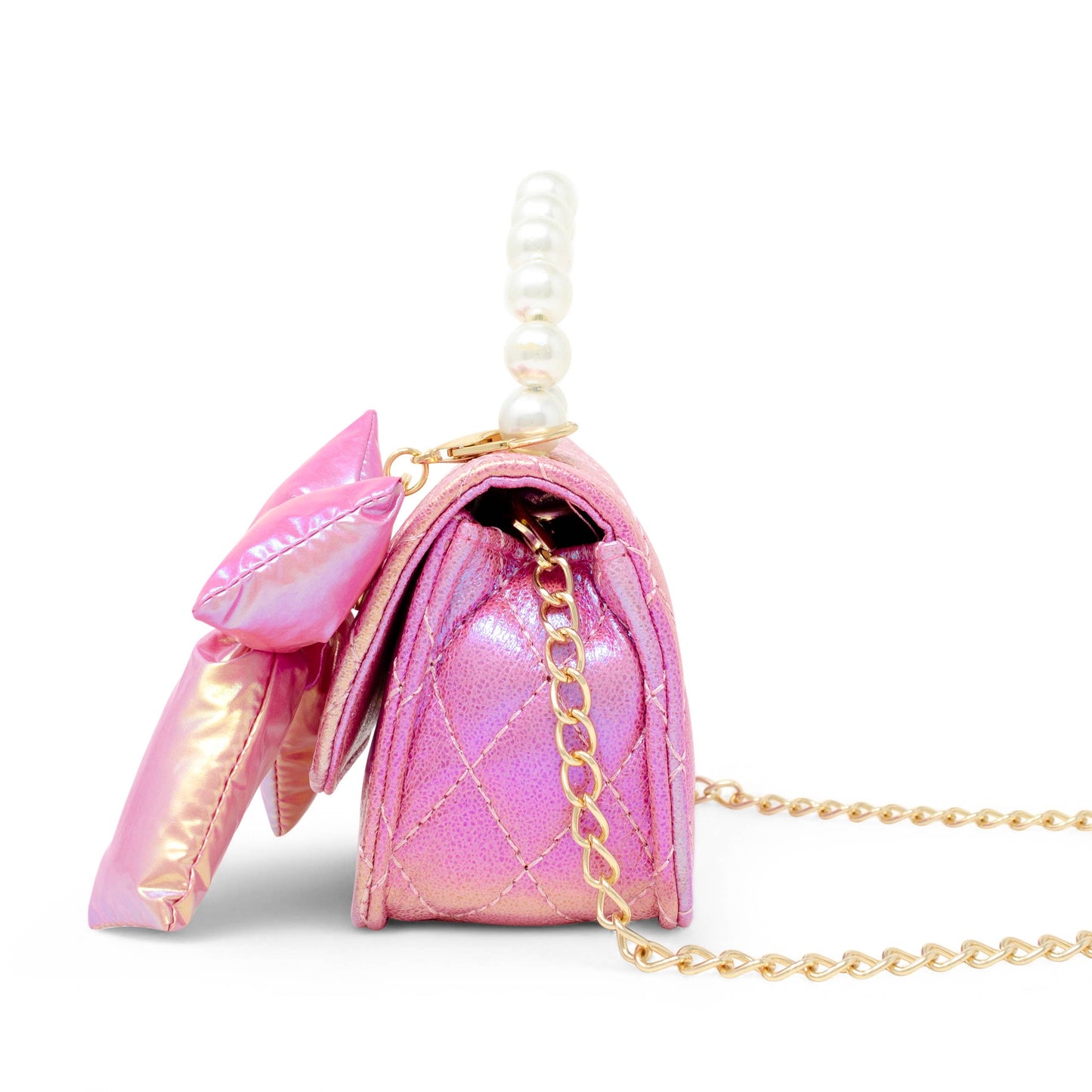 Quilted Fluffy Bow Handbag- Hot Pink