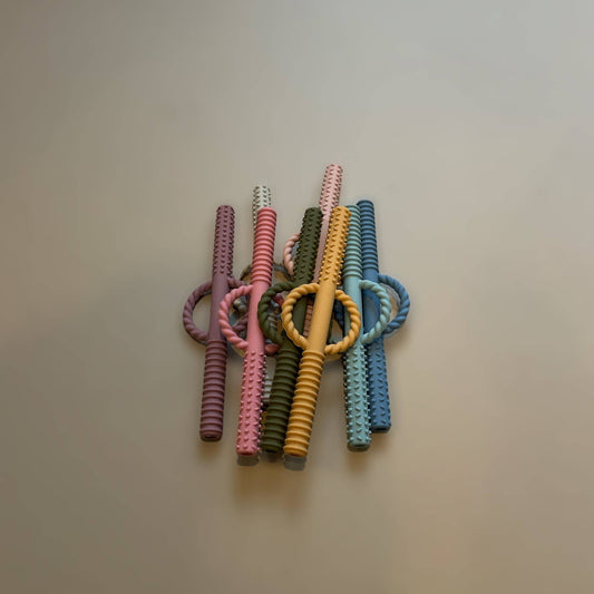 Teething Tube Teether Set - Baby Blue/Taupe