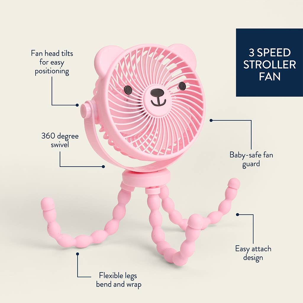 Itzy Breeze 3-Speed Stroller Fan- Pink