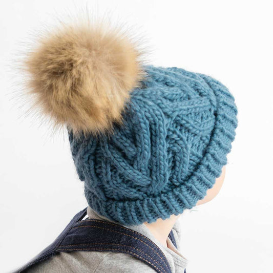 Pop Pom Pom Beanie- Slate Blue