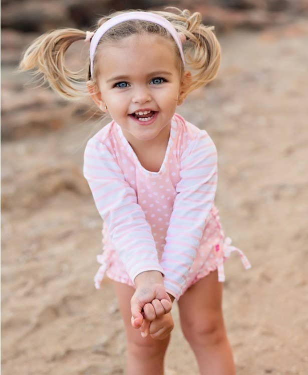 Pink Polka Dot LS One Piece Rash Guard Swim