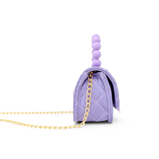 Pearl Handle Charm Handbag- Purple
