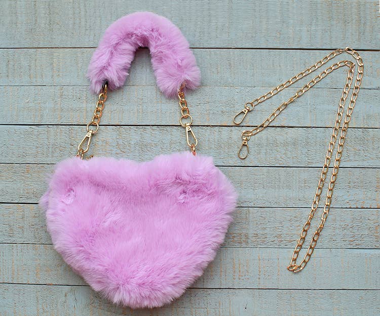 Furry Heart Purse - Lavender