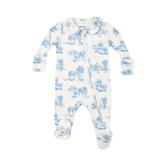 AD Zipper Footie - Blue Farm Toile