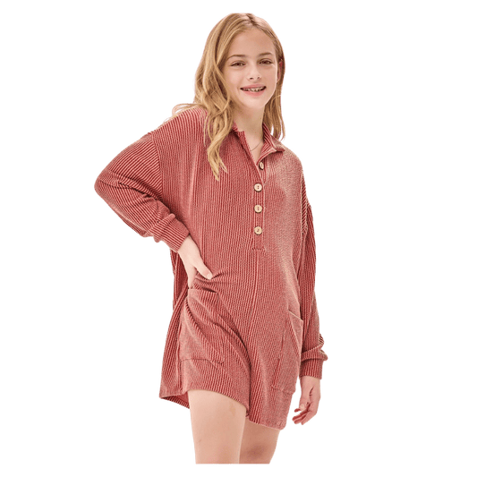 Collared Romper - Brick