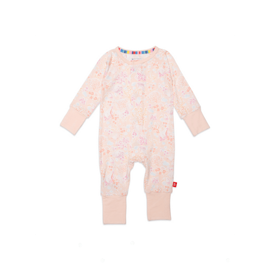 Magnetic Footie - Coral Floral Coverall