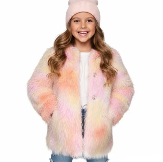 Faux Fur Hooded Coat- Pink