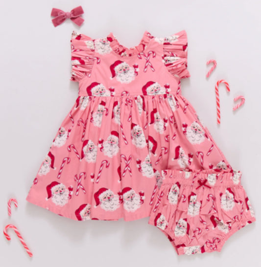 Baby Jennifer Dress- Pink Candy Cane Santa