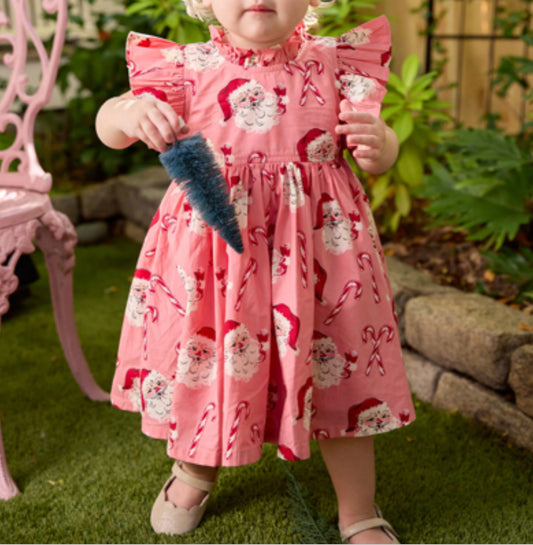 Baby Jennifer Dress- Pink Candy Cane Santa