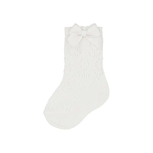 Knit Bow Sock - White