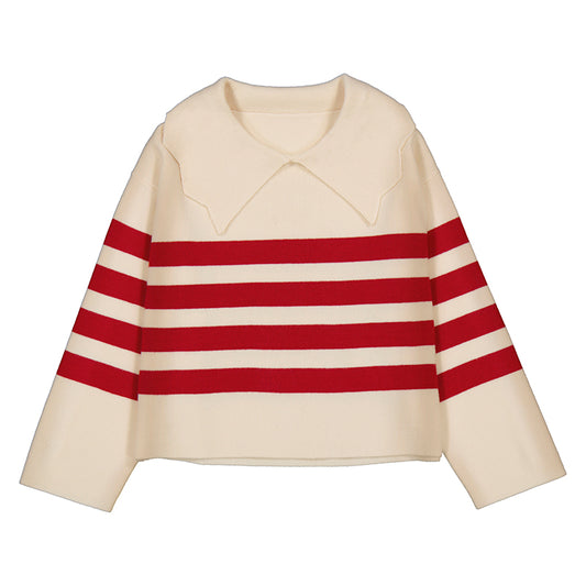 Striped Sweater - Almond/Red