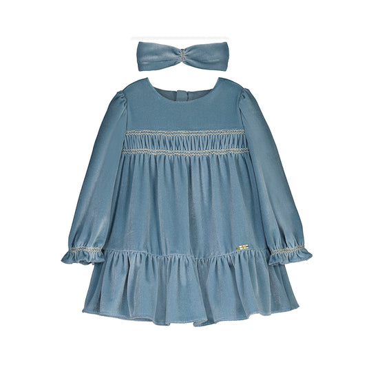 Velvet Dress w/Headband - Blue Bell