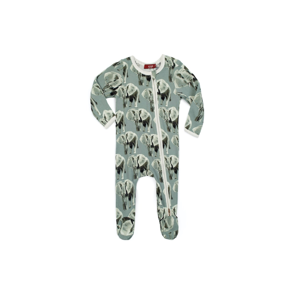 MB Zipper Footed Romper - Grey Elephant