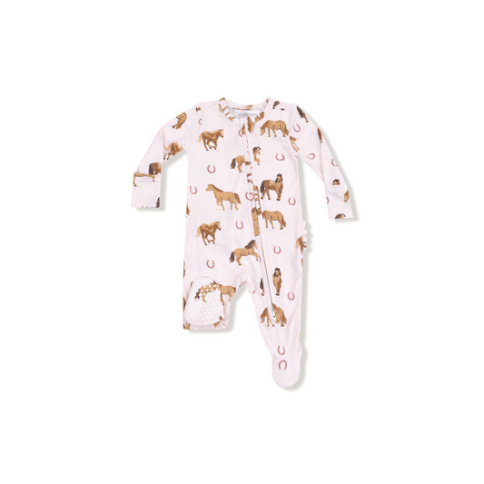 AD Ruffle Footie - Horses Pink