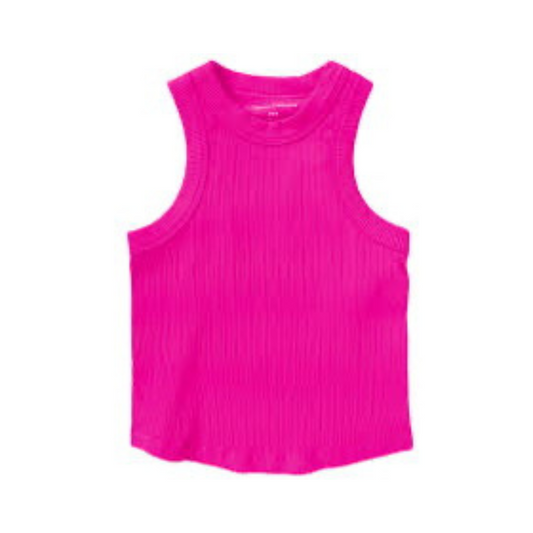 Ribbed Tank Rounded Hem- Neon Pink