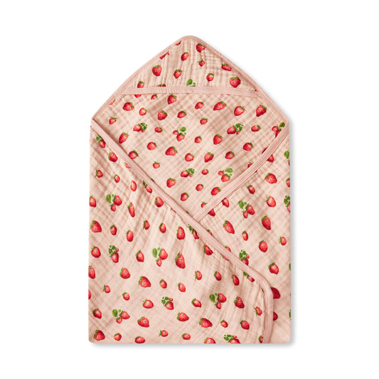 MB Hooded Swaddle Blanket- Strawberry