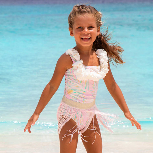 One Piece w/Skirt - Pink & Green Metallic