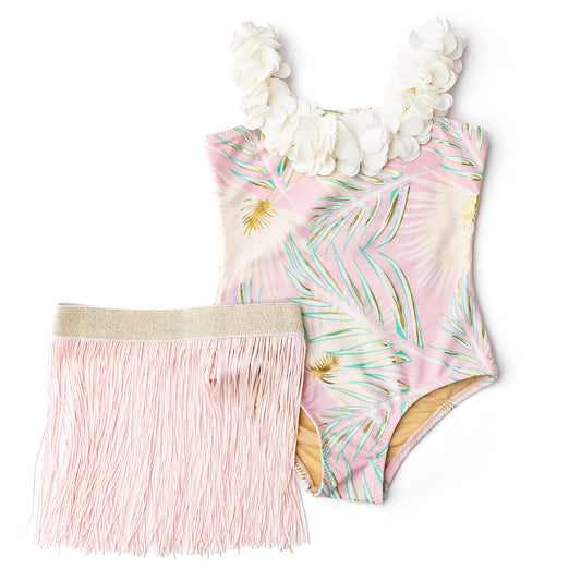 One Piece w/Skirt - Pink & Green Metallic