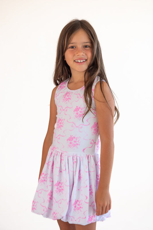 Dress- White Pink Bow Toile