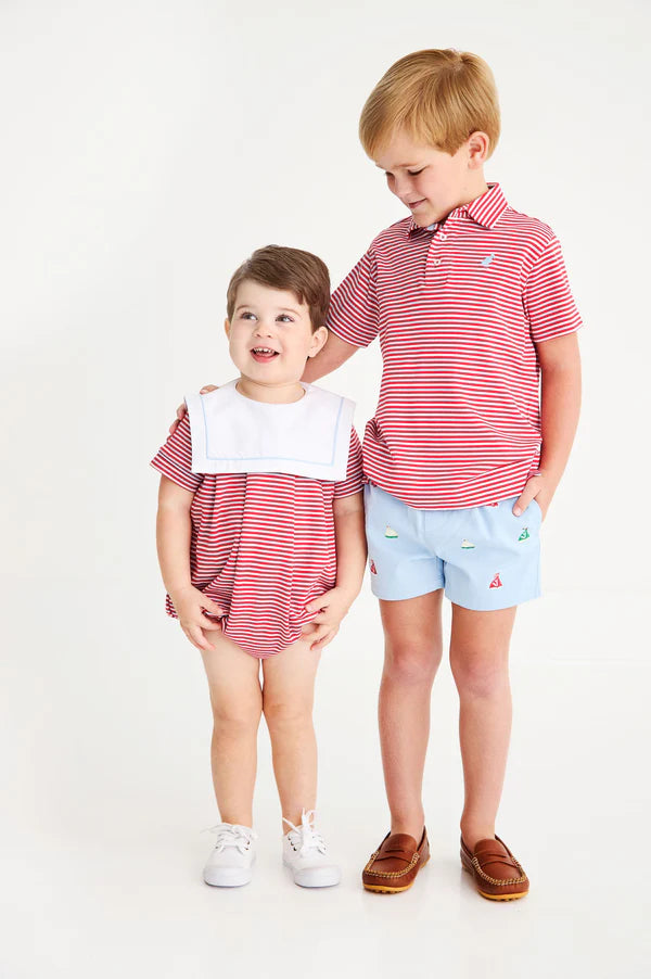 Prim & Proper Pima Polo- Richmond Red Stripe