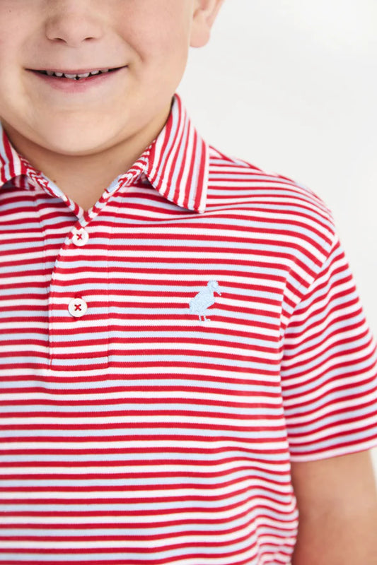Prim & Proper Pima Polo- Richmond Red Stripe
