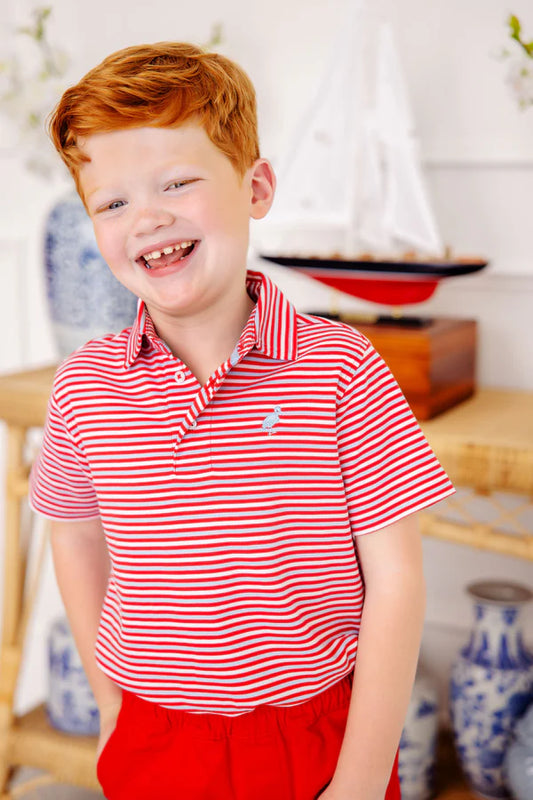 Prim & Proper Pima Polo- Richmond Red Stripe