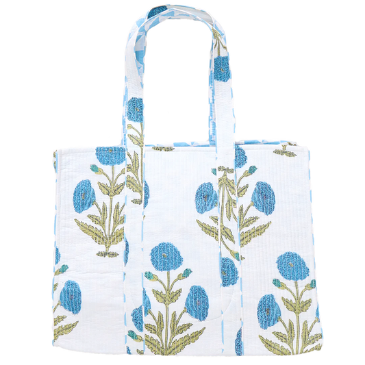Large Quilted Tote - Blue Dandelion