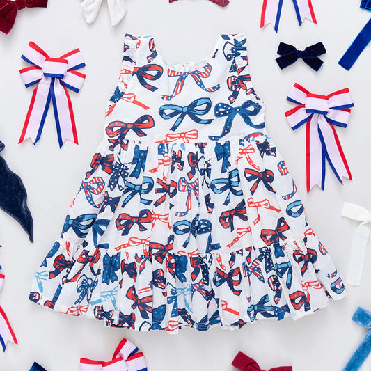 Kelsey Dress- Red, White & Bows