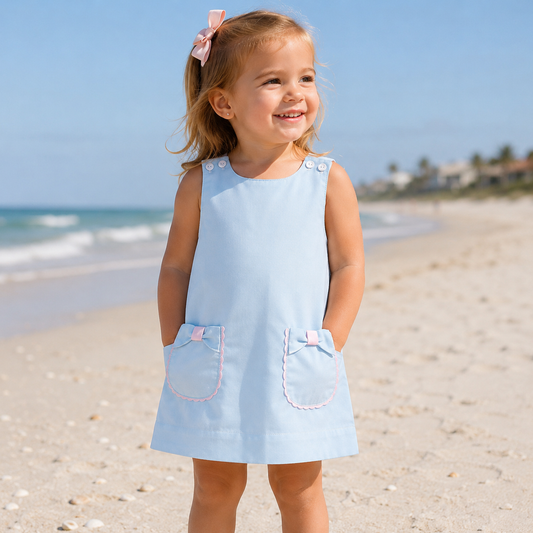 Blue Bow Pocket Dress