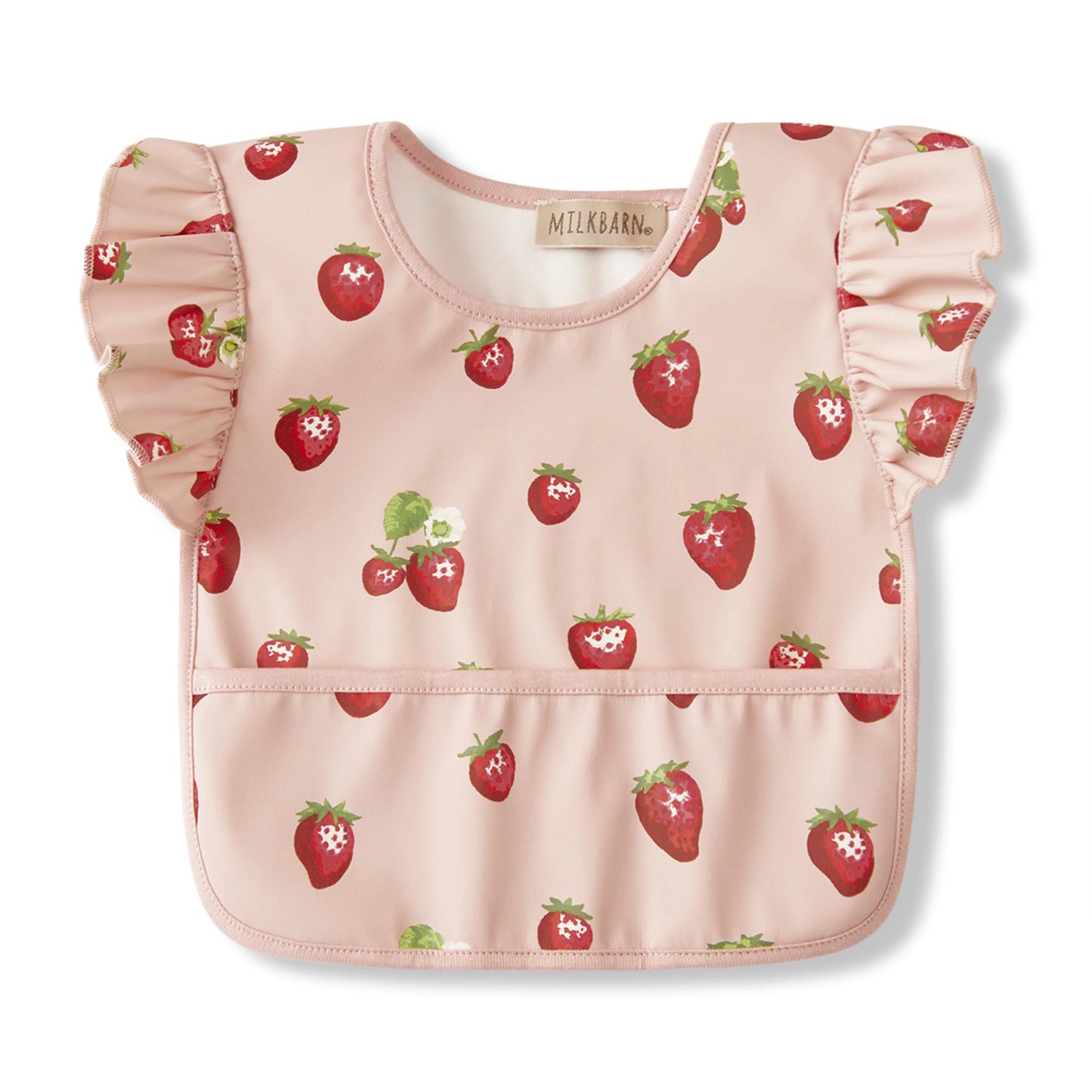 MB Ruffle Pocket Bib- Strawberry