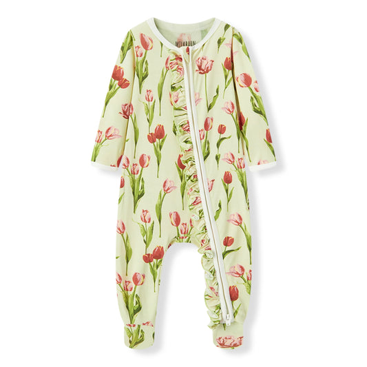 MB Ruffle Zip Footed Romper - Tulip