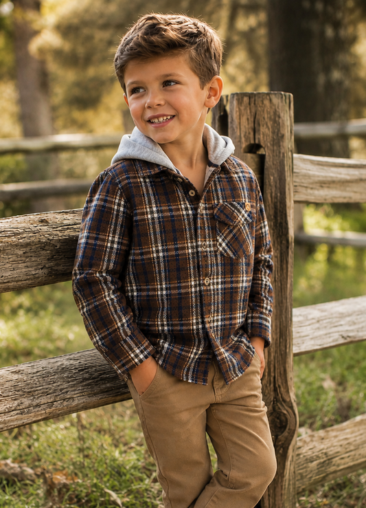 Glen Hooded Shirt - Earth Plaid