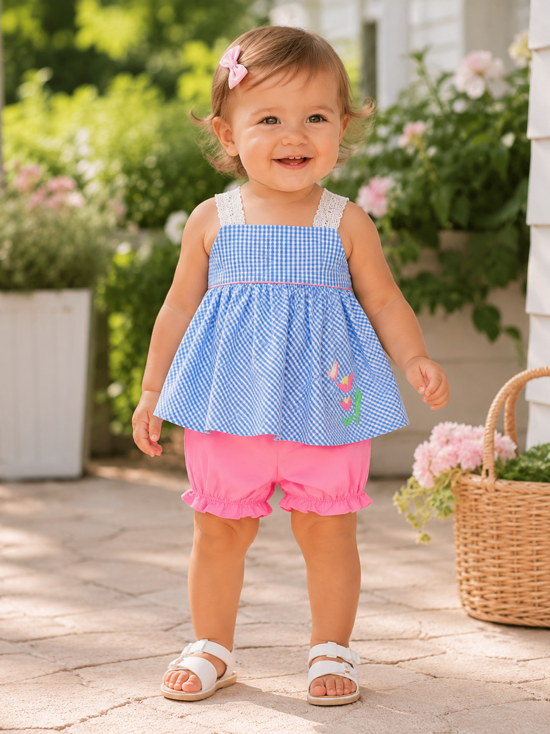 Babs Bloomer- Blue Gingham/Hot Pink