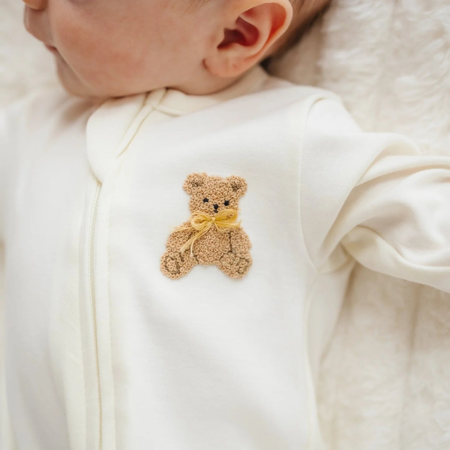 Bear Hugs Ivory Zip Footie