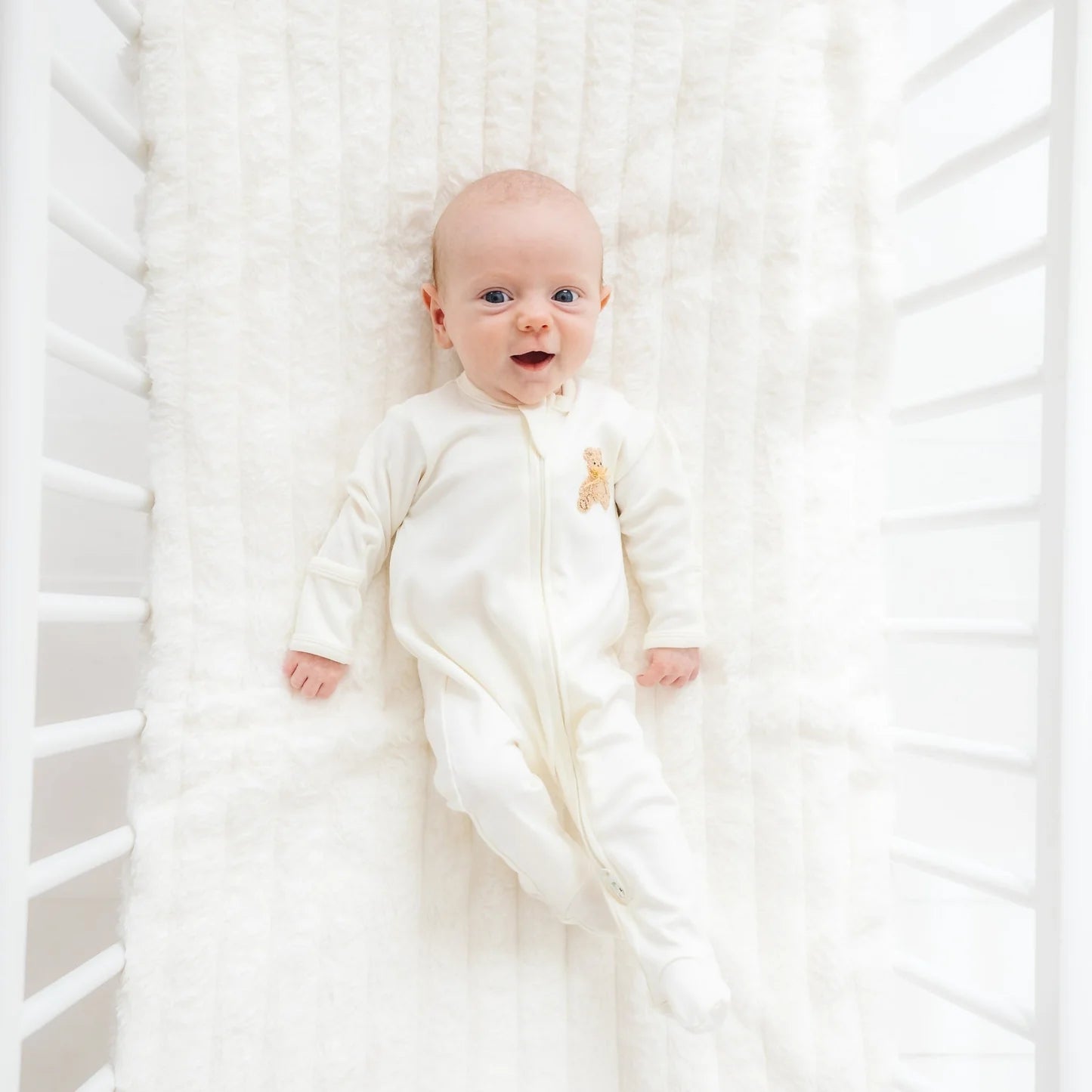Bear Hugs Ivory Zip Footie