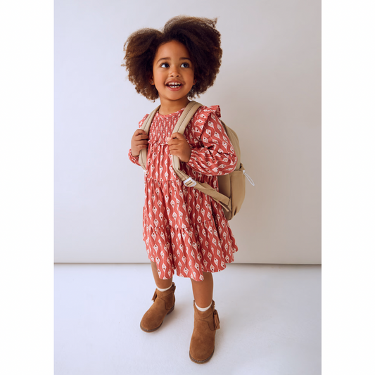 Printed Dress - Dark Red