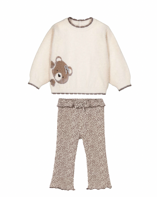 Beige Bear Sweater & animal Legging Set