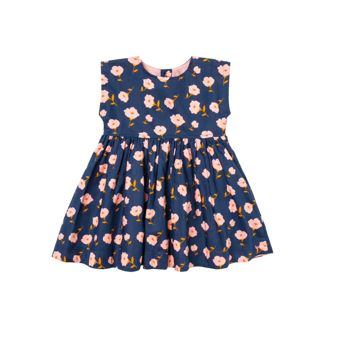Adeline Toddler Dress-Navy Flower Toss