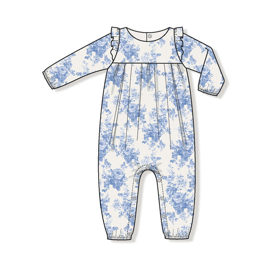 L/S Ruffle Romper - Dream Cottage Floral Blue