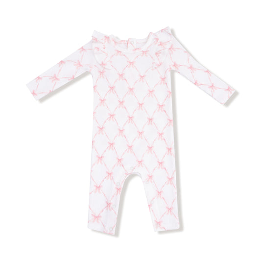 AD Ruffle Romper - Ribbon Bow Trellis