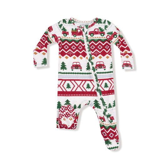 AD Zip Footie - Red Truck Fair Isle