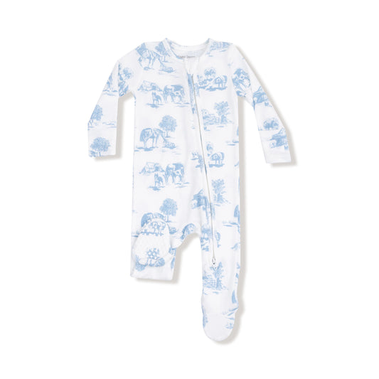 AD Zip Footie - Blue Farm Toile