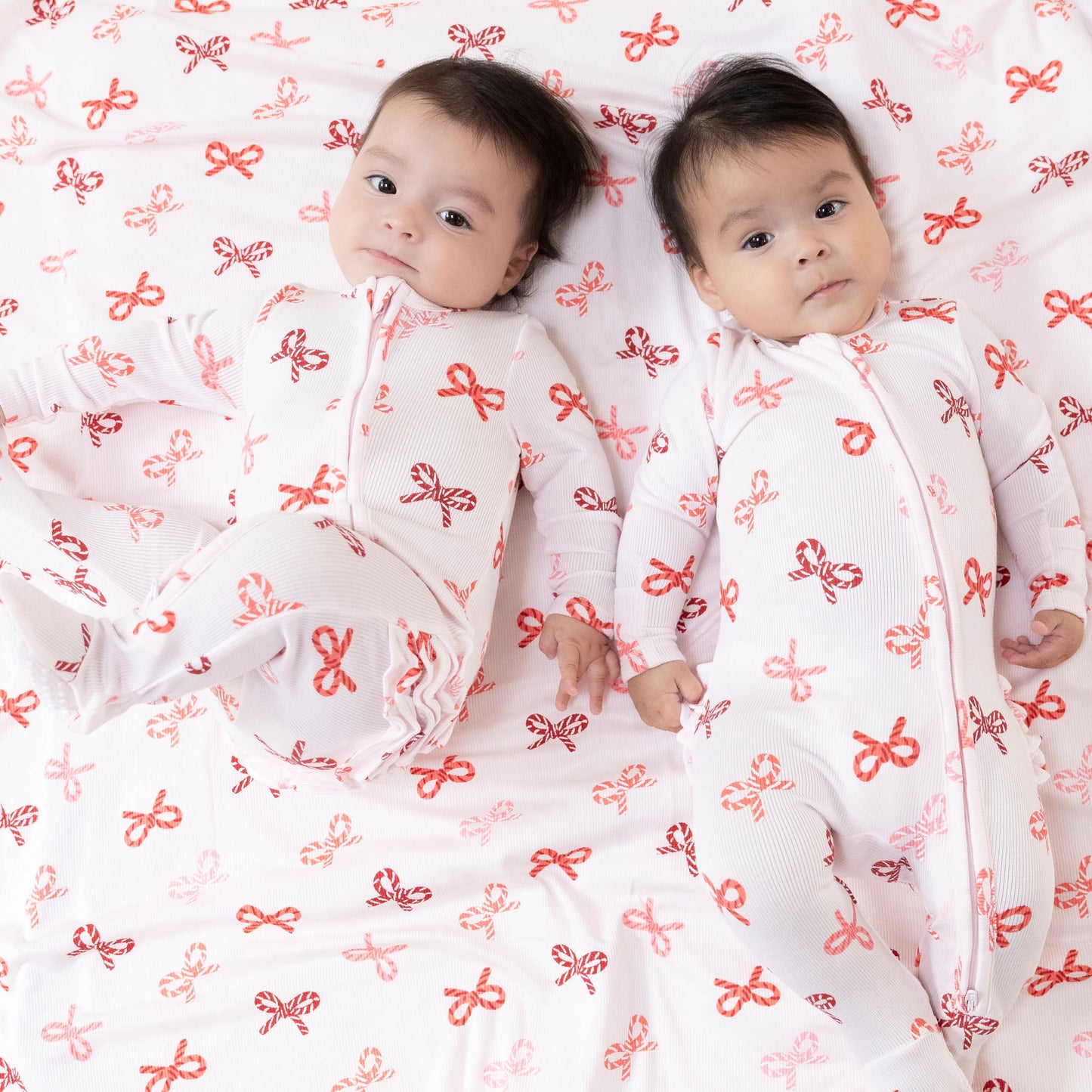 AD Ruffle Footie - Candy Cane Bows
