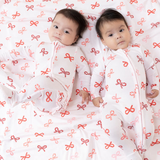AD Ruffle Footie - Candy Cane Bows