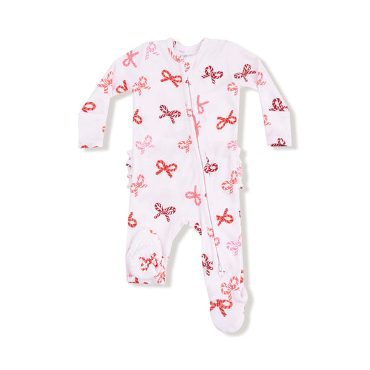 AD Ruffle Footie - Candy Cane Bows