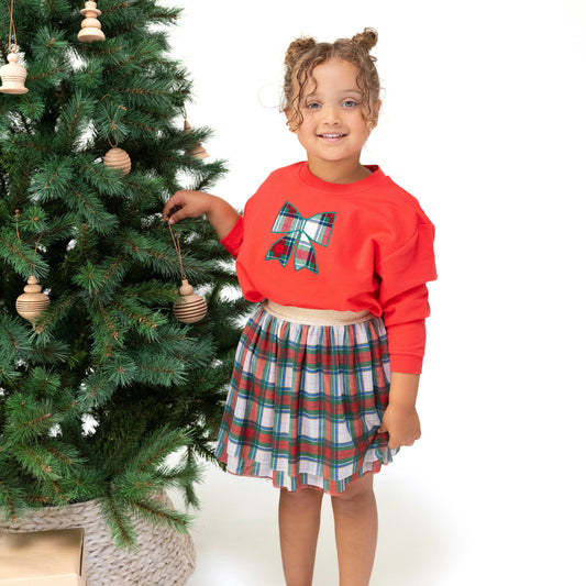 Holiday Plaid Sweatshirt - Red Plaid Bow